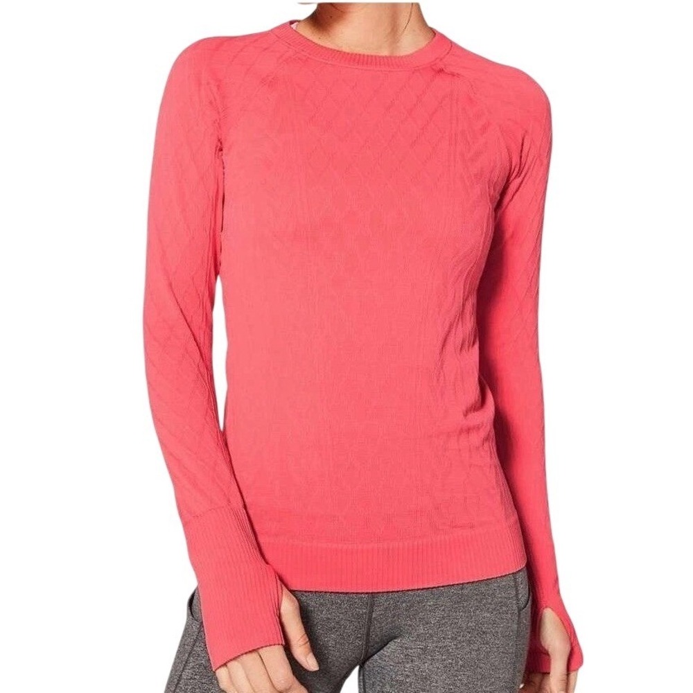Lululemon Women 6 Rest Less Pullover LS Crew Seamless Textured Pink W3AWVS Run